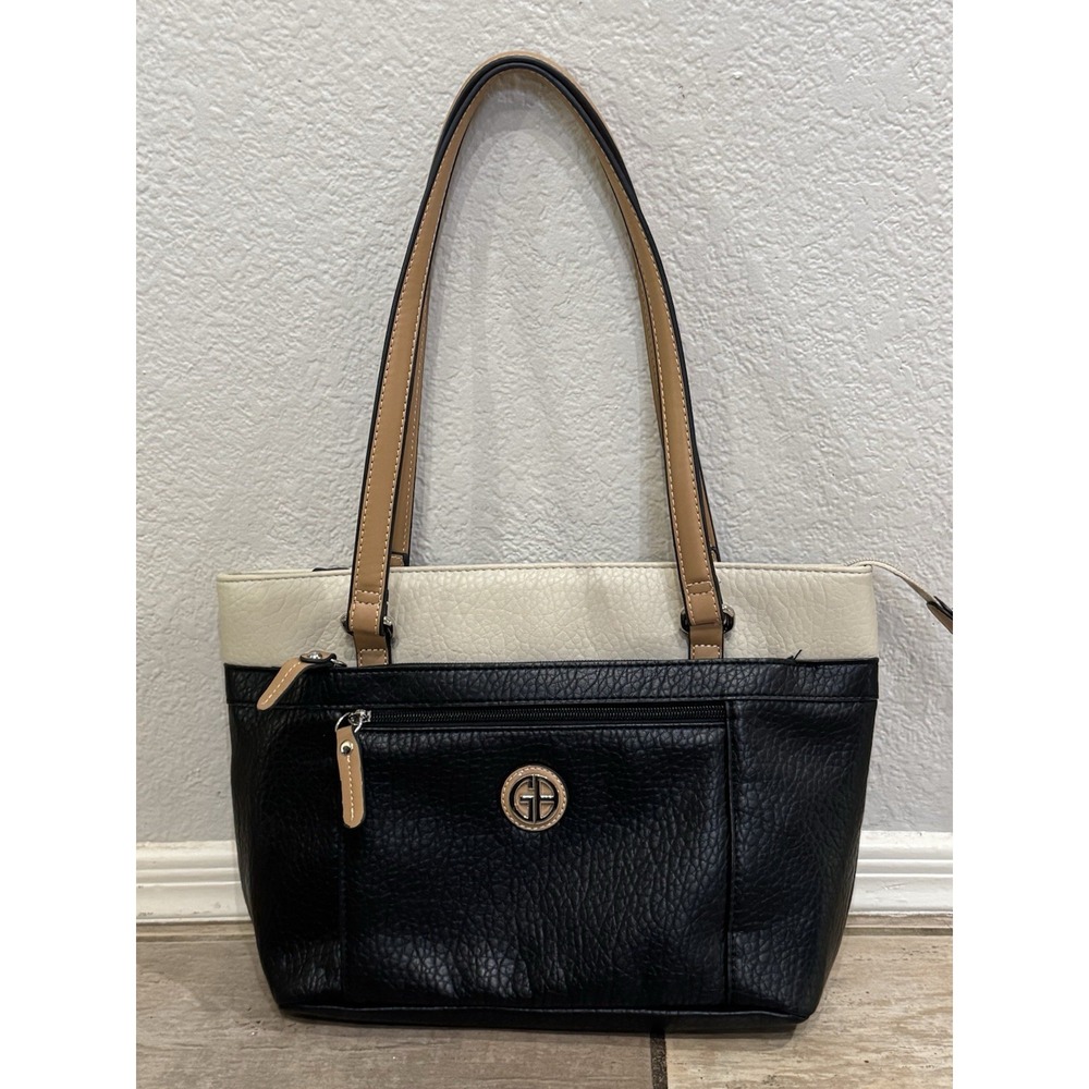 GIANI BERNINI colorblock pebbled faux-leather tote bag -Black/Cream Purse